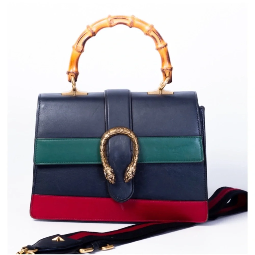 Gucci Dionysus Navy Striped Medium Bamboo Top Handle Bag - Picture 2 of 9